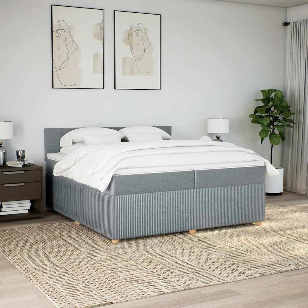 Cama com molas/colchão 200x200 cm tecido cinza-claro