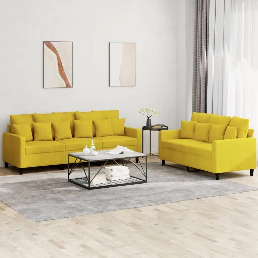 3201726 vidaXL 2 pcs conjunto de sofás com almofadões veludo amarelo