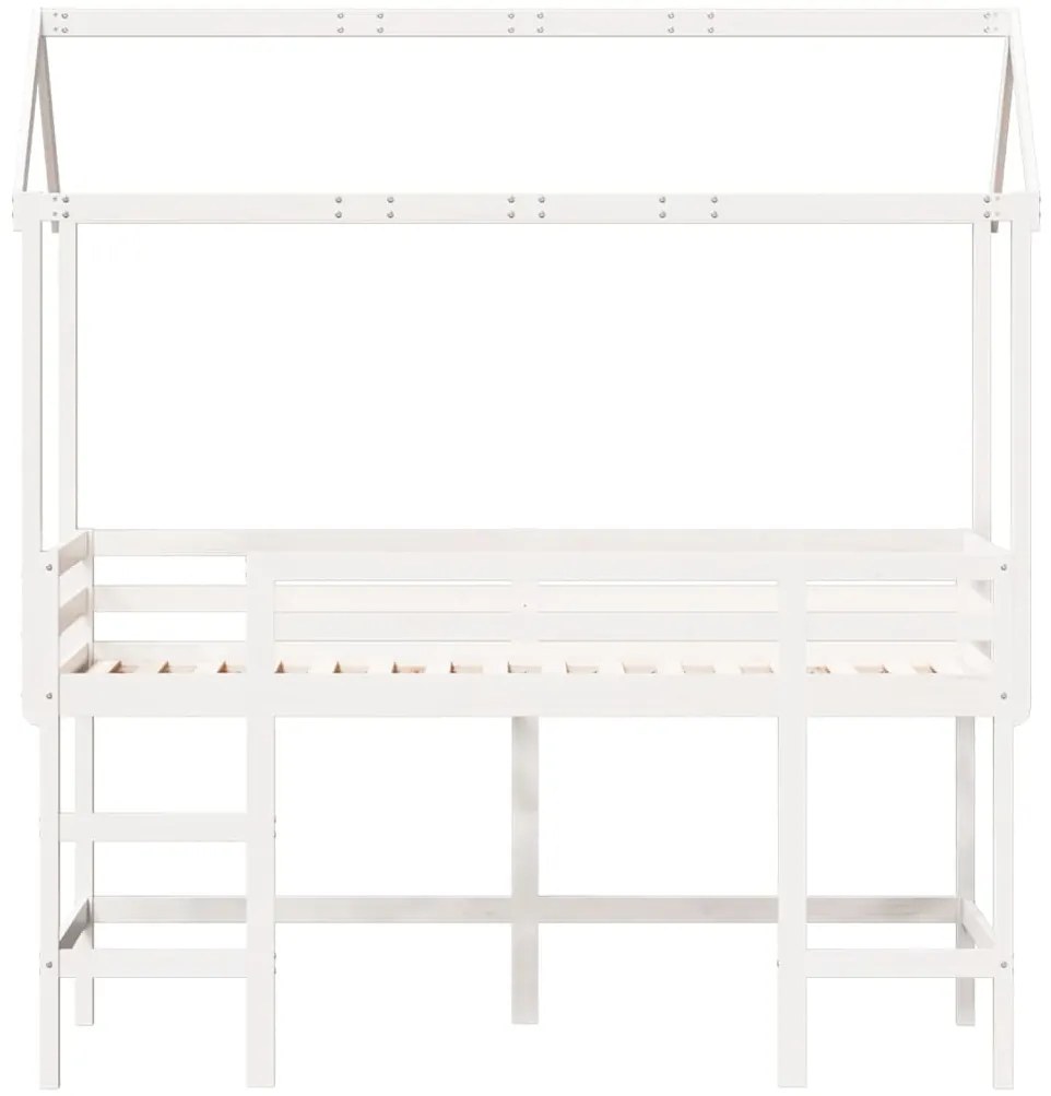 Cama alta c/ escada e telhado 80x200 cm pinho maciço branco