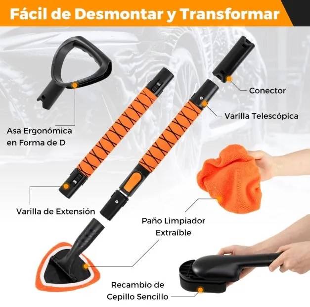 Conjunto de limpeza para automóveis com 10 peças, incluindo escovas, cabo retrátil, esponja de polimento e cabeças de esfregão sem riscos para veículo