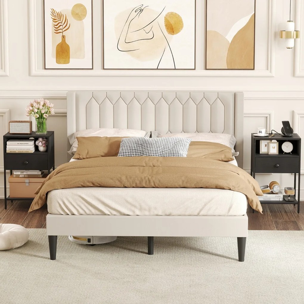 Conjunto de 2 mesas de cabeceira, mesas apoio 40 x 32 x 65 cm com Estação de carregamento, Compartimento aberto Gaveta Pretas