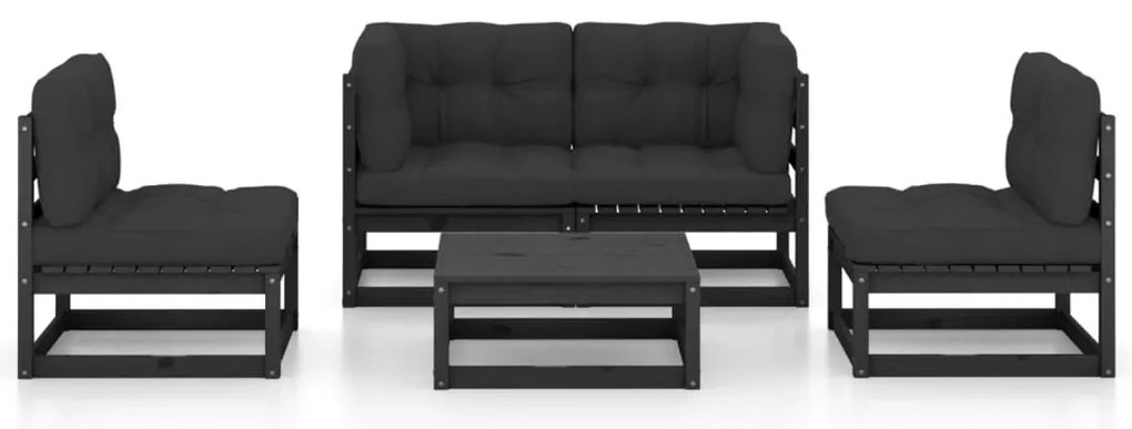 5 pcs conjunto longue de jardim c/ almofadões pinho maciço