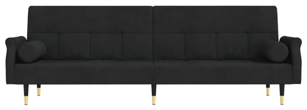 Sofá-Cama Sarah de 3 Lugares em Veludo - Preto - Design Moderno