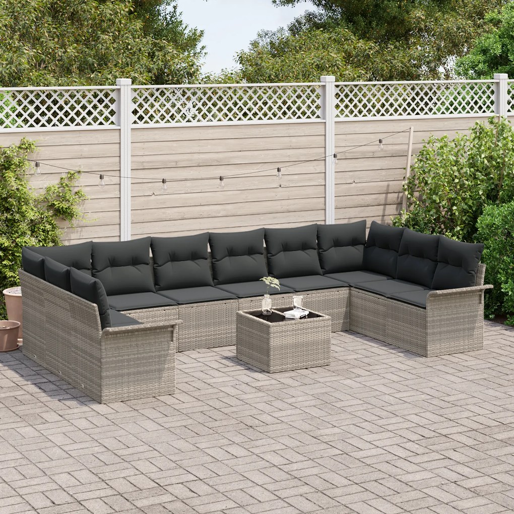 Conjunto de Sofá Modular de 11 Peças com Almofadas Cinza Rattan Sintét