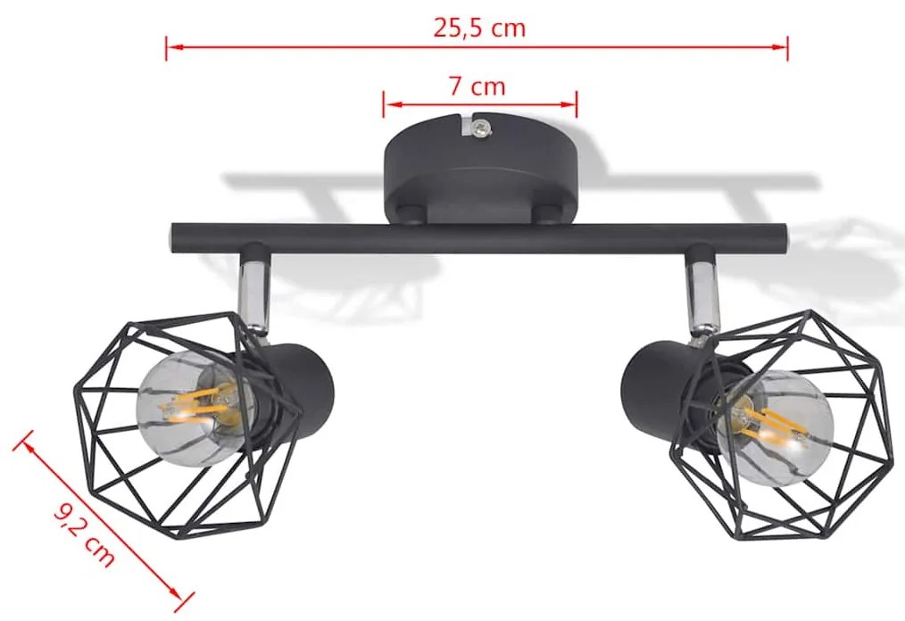 Candeeiro estilo industrial com 2 lâmpadas de filamento LED preto