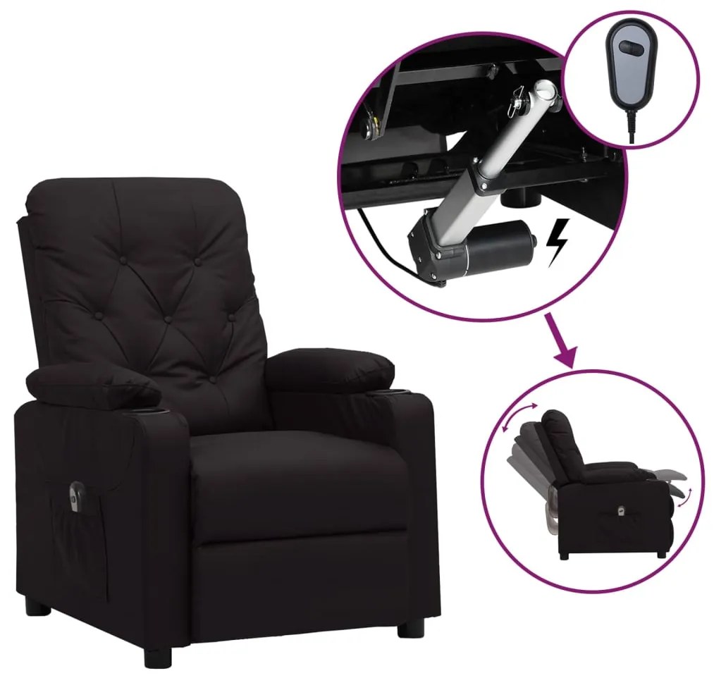 vidaXL Poltrona reclinável elétrica couro artificial preto