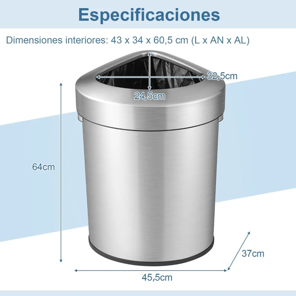 Caixote do lixo de canto 60 L  em aço inoxidável com tampa Fundo antiderrapante Caixote do lixo de canto em aço inoxidável para espaços estreitos Cozi