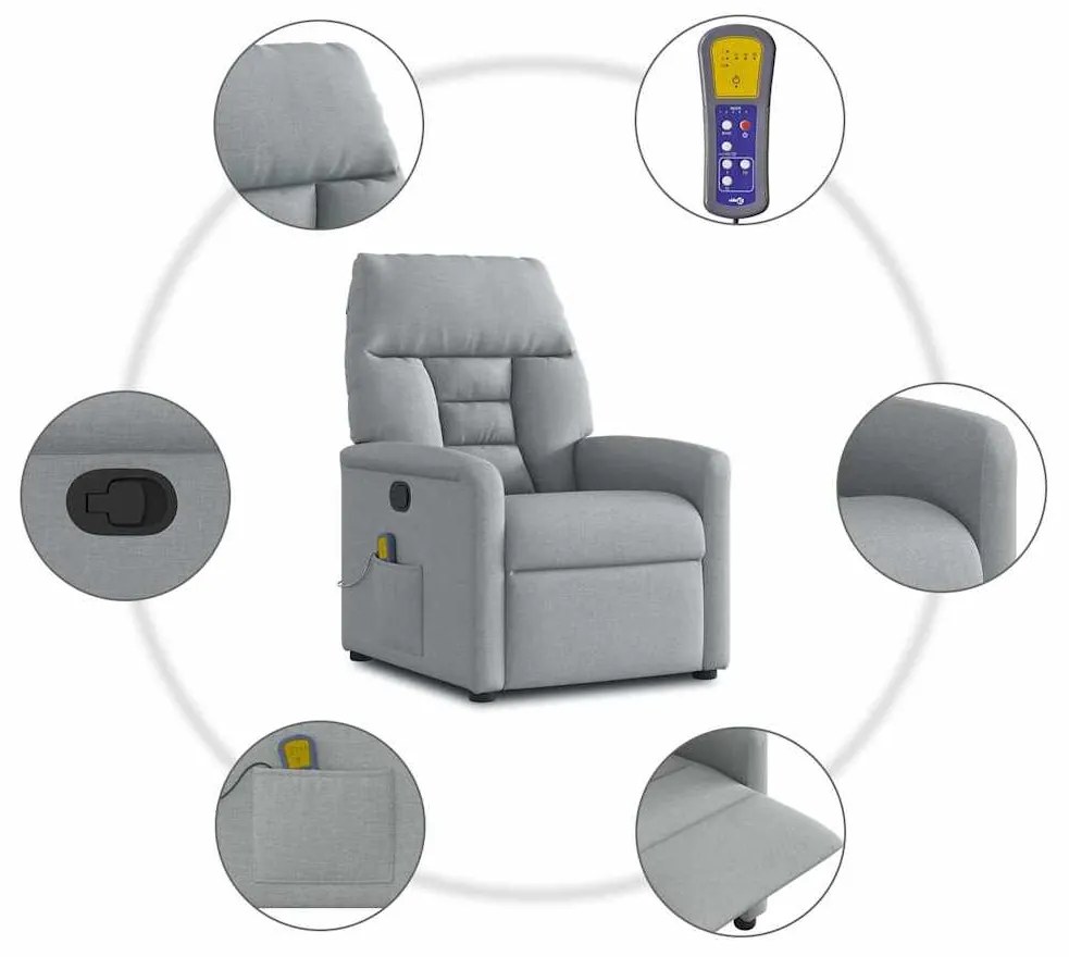 Poltrona de massagens reclinável tecido cinzento-claro