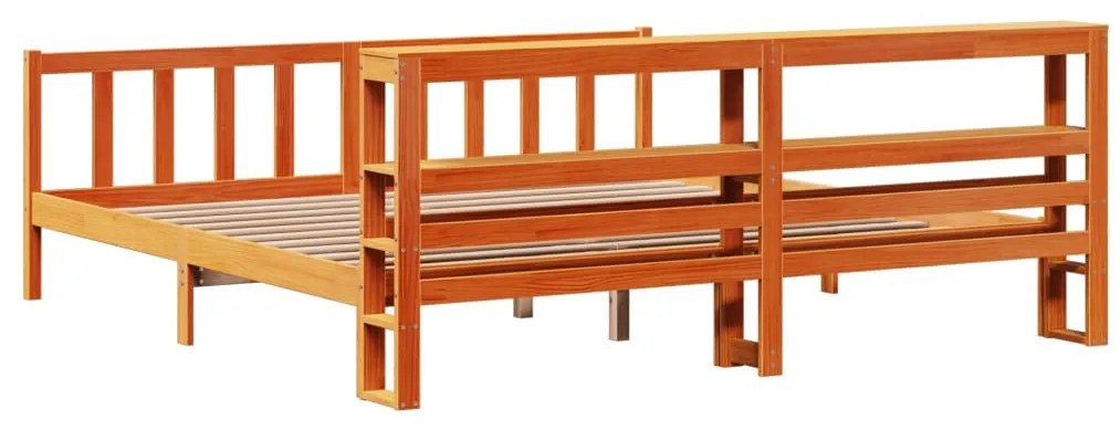 Estrutura cama c/ cabeceira 200x200cm pinho maciço castanho-mel