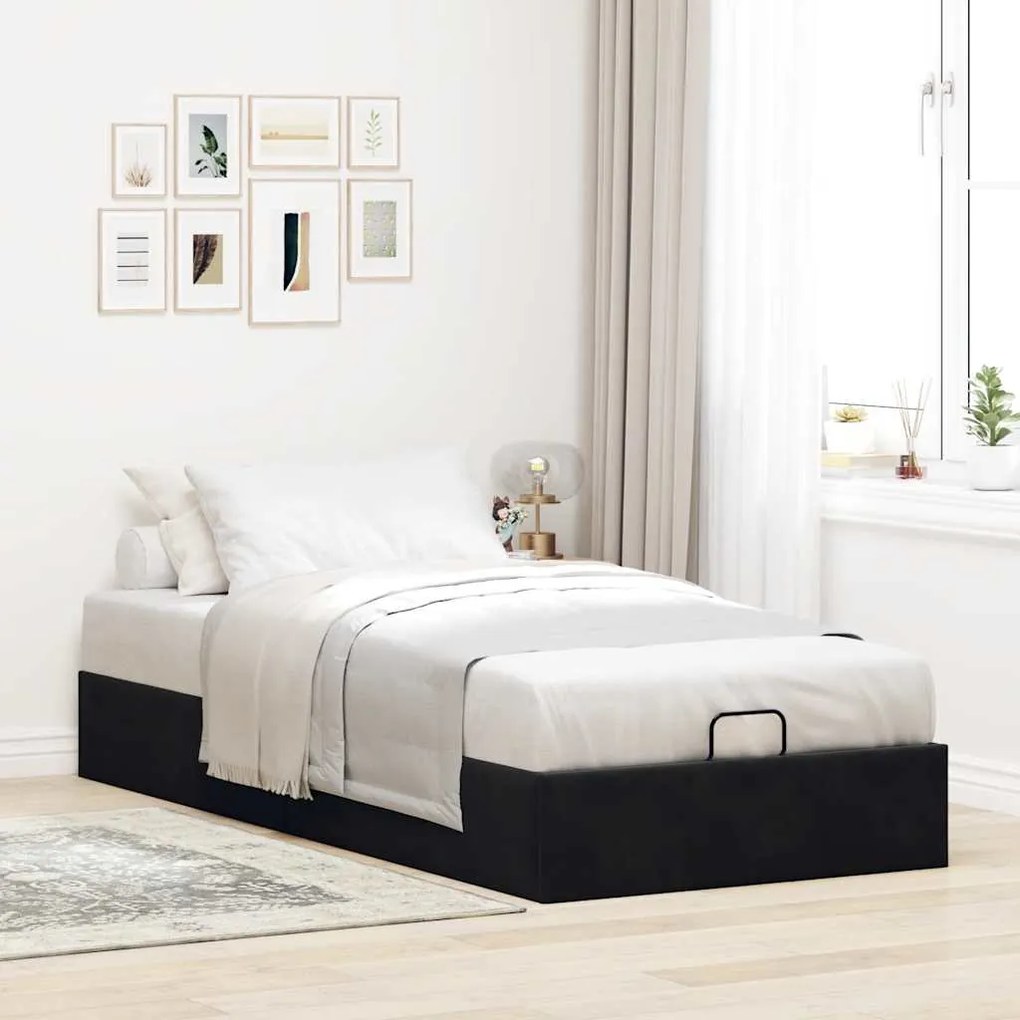 Otomano Bed Frame No Colchão Preto 90x200 cm Veludo