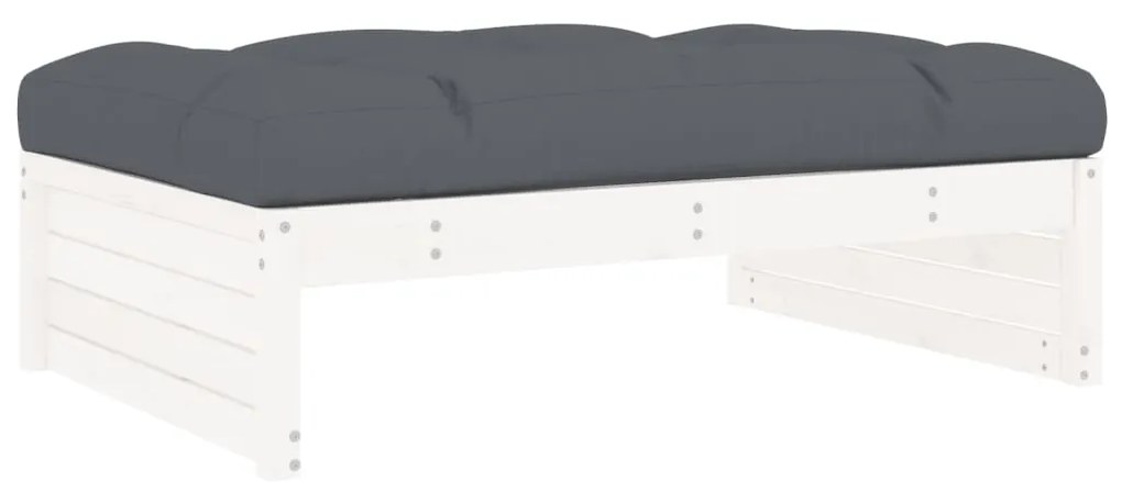 2pcs conjunto lounge jardim c/ almofadões madeira maciça branco