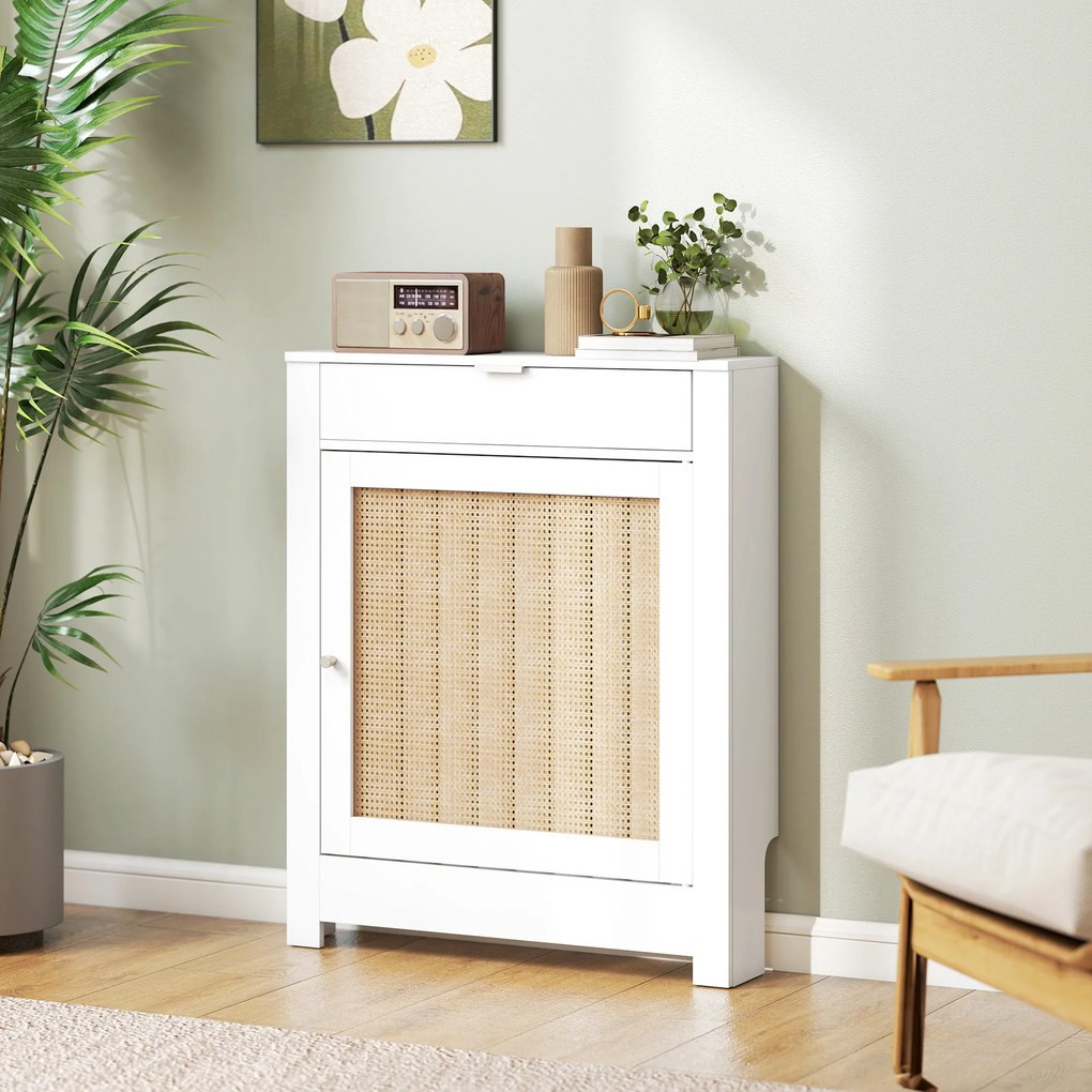 Cobertura para Radiador com Porta Rebatível e Vime Proteção Radiador de MDF 78x19x95,5 cm com Compartimento Desenho Boémio Branco
