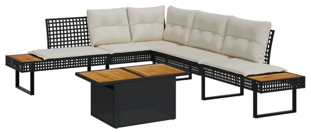 vidaXL 2 pcs conj. sofás de jardim c/ almofadões vime PE/acácia preto