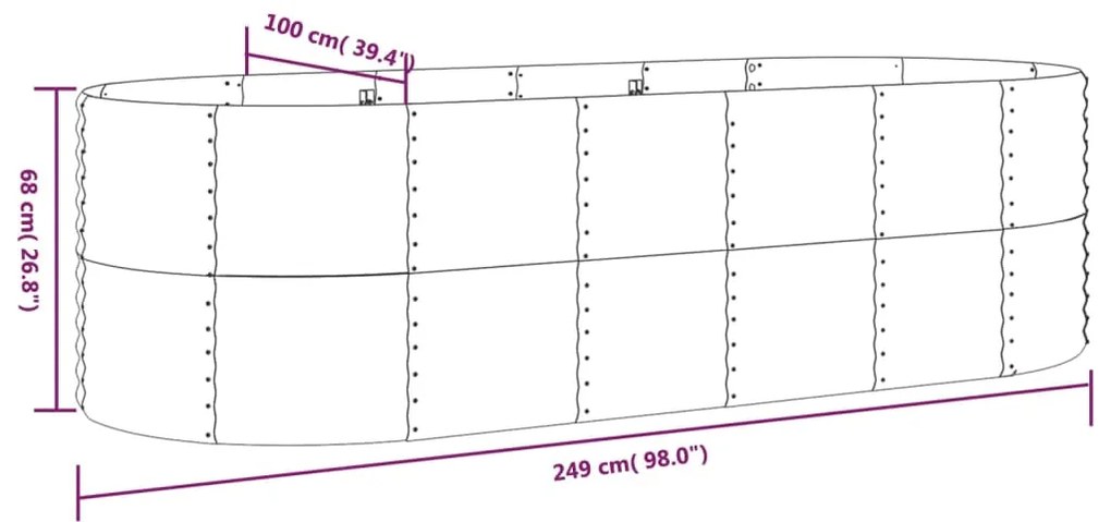 Canteiro elevado jardim 249x100x68 aço revestido a pó antracite