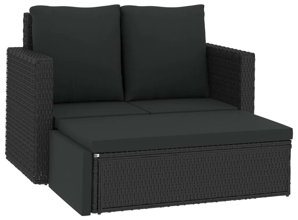 vidaXL 2 pcs conjunto lounge de jardim c/ almofadões vime PE preto