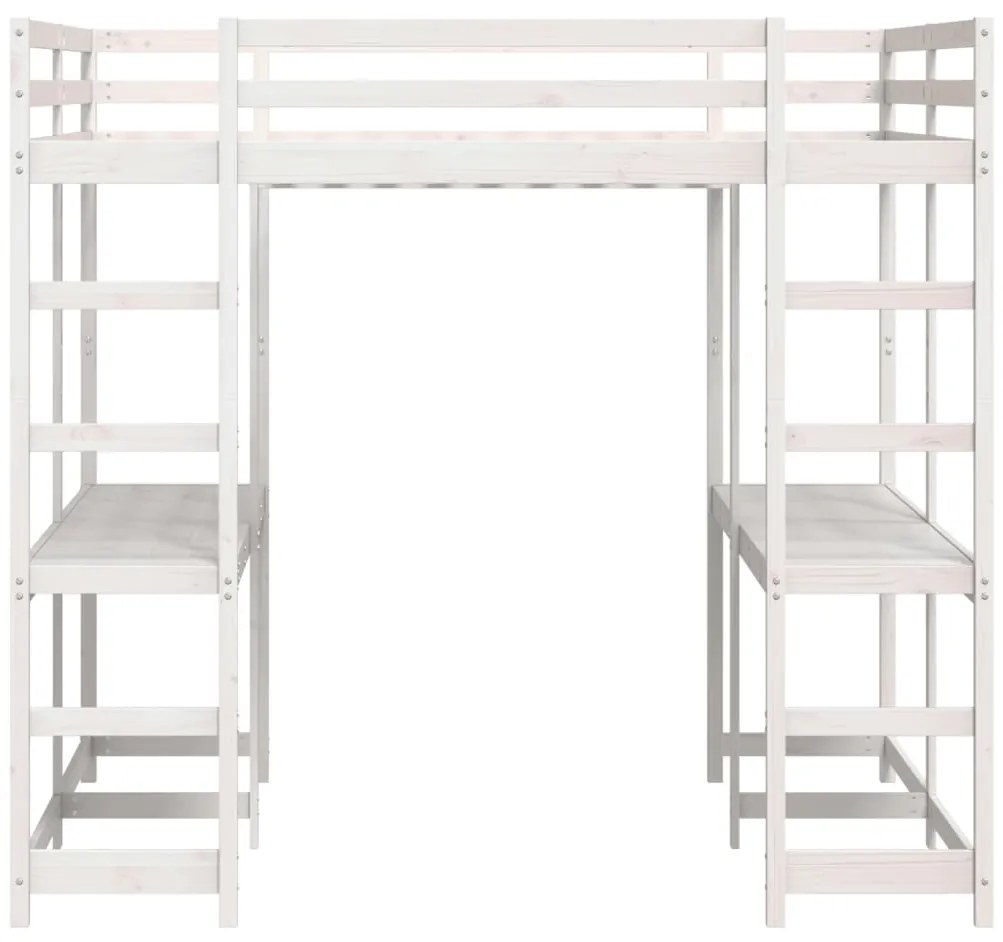 Cama alta c/ secretária e escada 140x200 cm pinho maciço branco