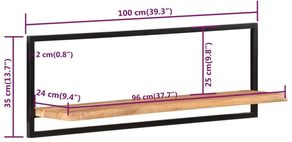 Prateleiras de parede 2 pcs 100x24x35 cm acácia maciça e aço