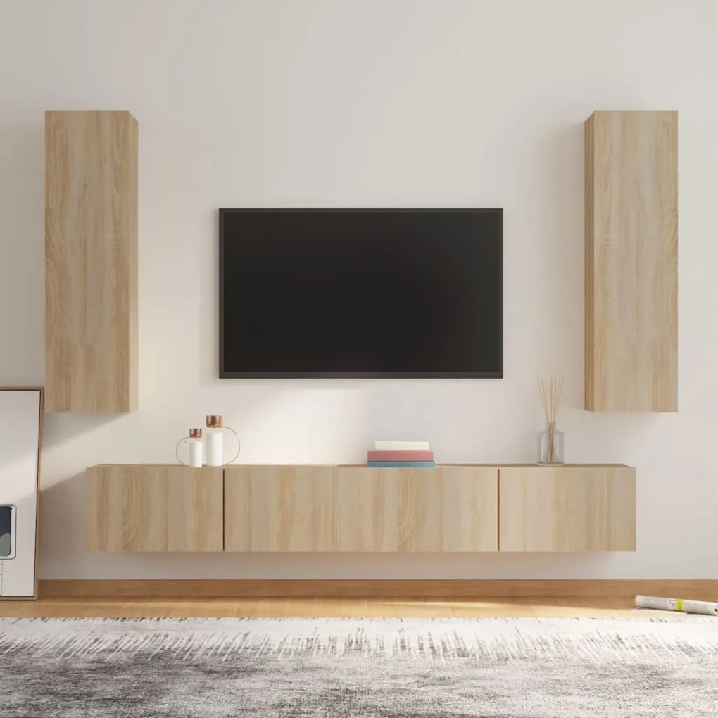 vidaXL Conjunto móveis de TV 4 pcs madeira processada carvalho sonoma