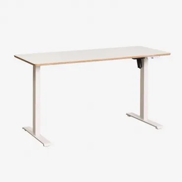 Escrivaninha Elevatória Elétrica Retangular Com Função De Memória Em Madeira E Ferro Serpi Branco & Madeira Branca & ↔︎ 140 Cm - Sklum