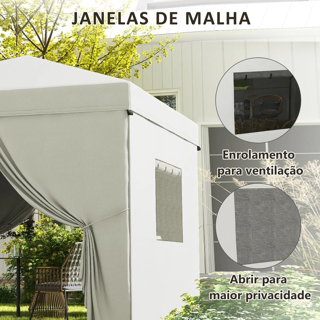 Tenda Dobrável 3x3 m Tenda de Jardim com 4 Paredes Laterais 2 Janelas