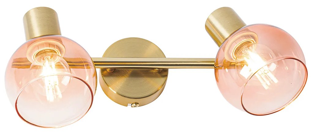 Foco Art Deco dourado com vidro rosa 2 luzes - Vidro Art Deco
