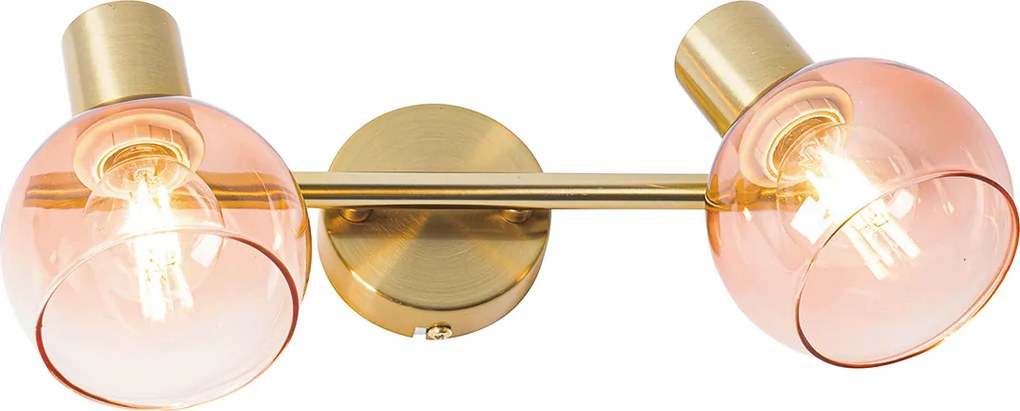 Foco Art Deco Dourado com Vidro Rosa 2 Luzes - Vidro