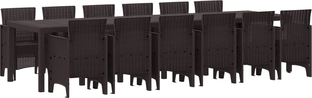 vidaXL Conjunto de Jantar para Jardim 13 pcs Castanho Rattan Polt