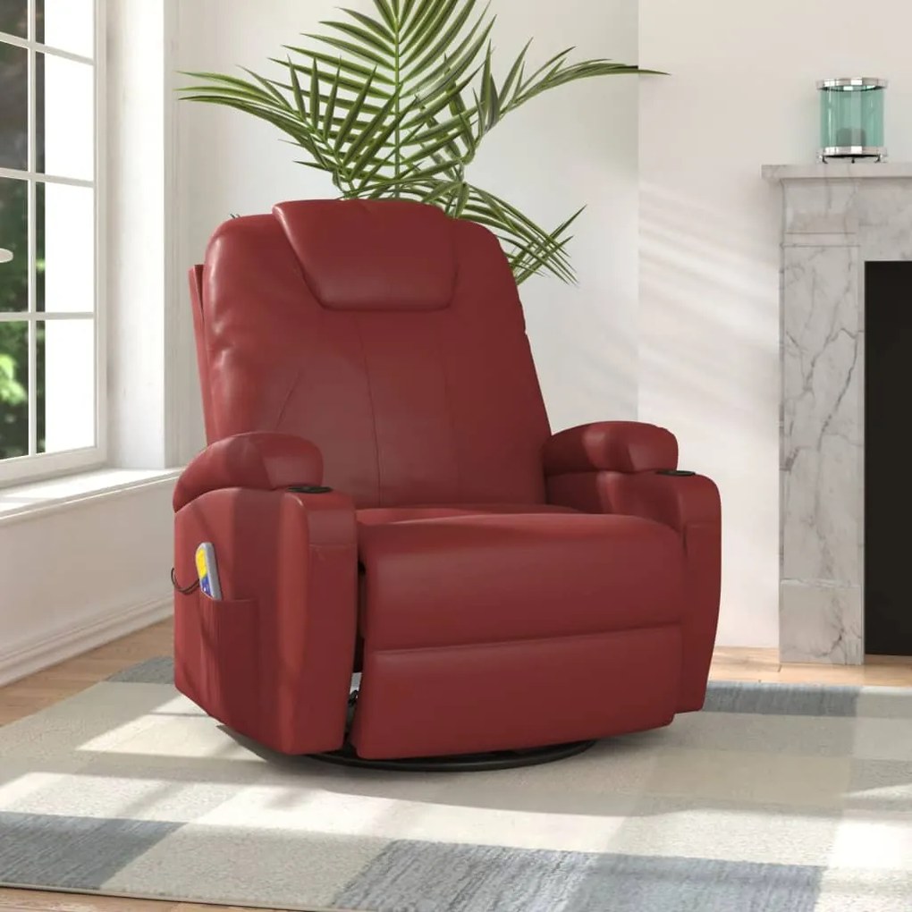 vidaXL Poltrona massagens oscilante couro artificial vermelho-tinto