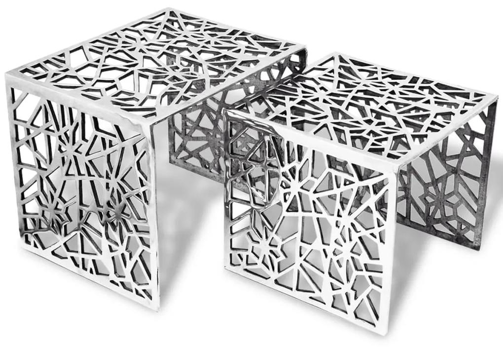 Mesas de apoio quadradas, 2 pçs, alumínio prateado