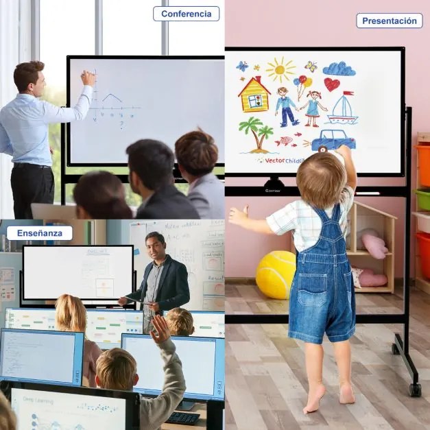 Quadro branco magnético de dupla face móvel Quadro de apagar a seco ajustável com 6 marcadores Apagador para escritório Escola 120 x 60 cm Preto