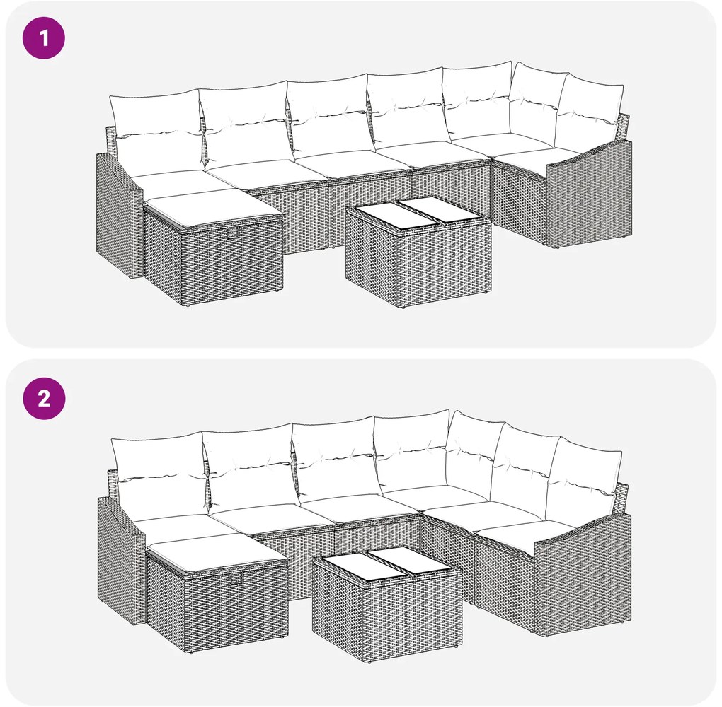 Conjunto de Sofá de Jardim de 8 Peças com Almofadas Cinza Rattan Polié