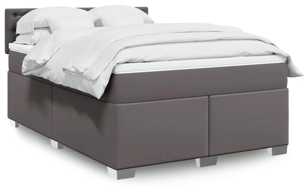 Cama com molas/colchão 140x200 cm couro artificial cinzento