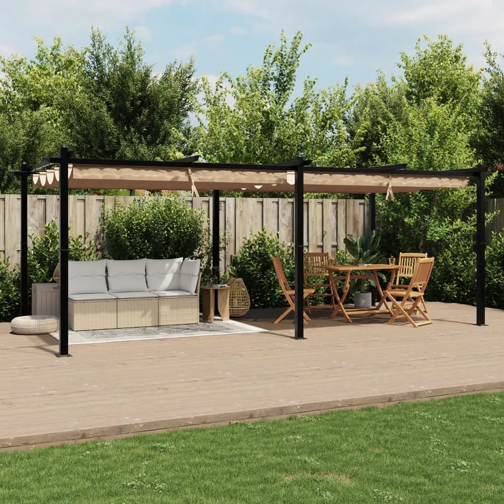 Gazebo jardim c/ teto retrátil 3x6 m alumínio cinza-acastanhado