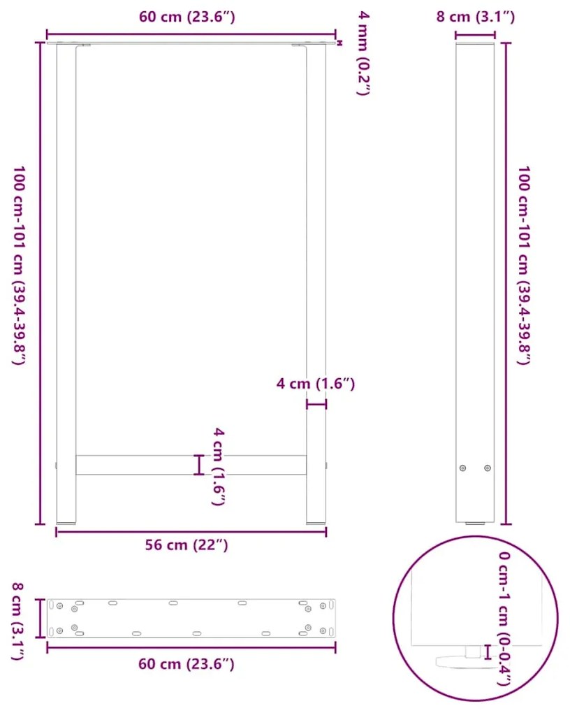 Pés para mesa de bar antracite 2 peças 60x(100-101) cm aço
