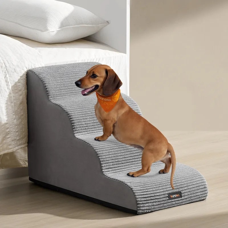 Escada para cães com degraus antiderrapantes 72 x 40 x 50 cm e revestimento lavável, Cinzento
