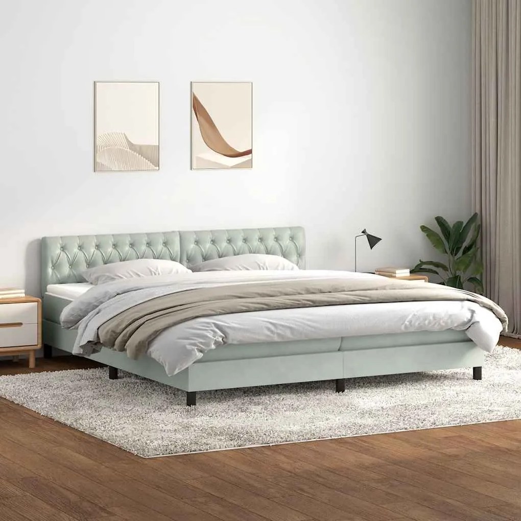 vidaXL Cama com molas/colchão 200x220 cm veludo cinzento-claro