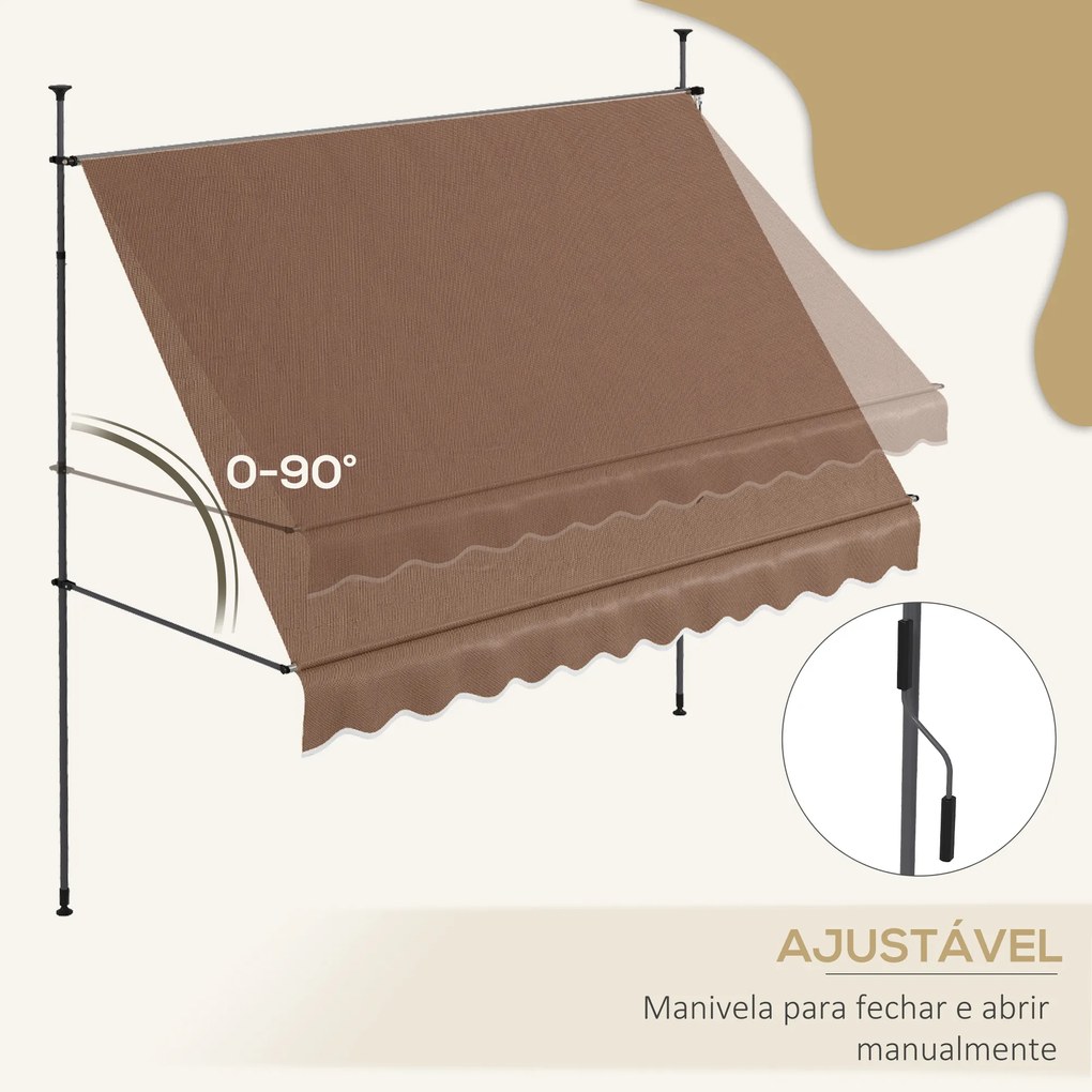 Toldo Manual Retrátil com Manivela 300x120x210-300 cm com Altura Ajustável Impermeável para Jardim Varanda Castanho