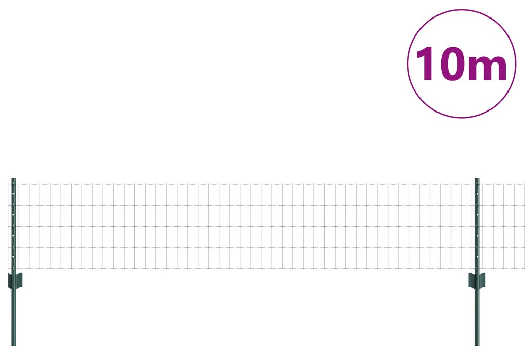 Cerca Euro com 5 Posts em U Verde 0.4x10 m Aço