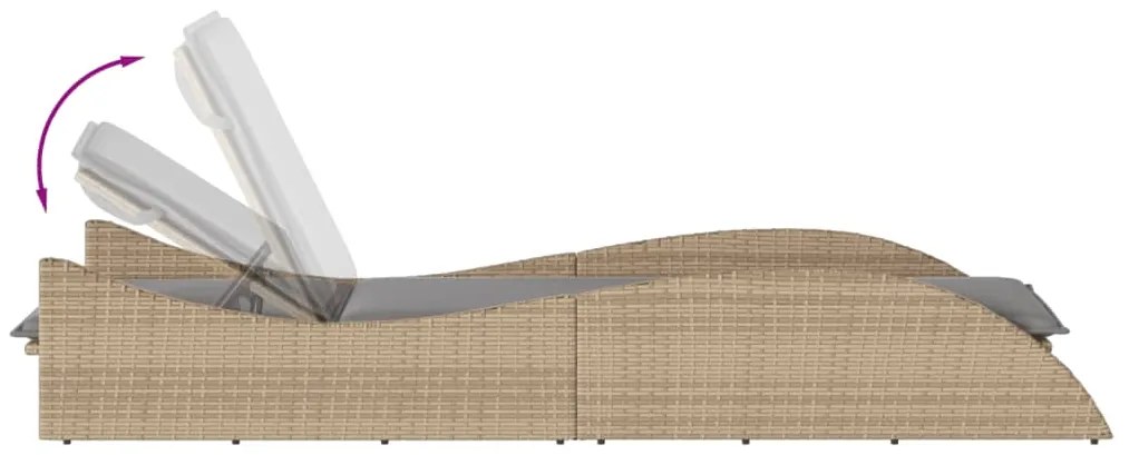Espreguiçadeira com almofadão 60x205x73 cm vime PE bege