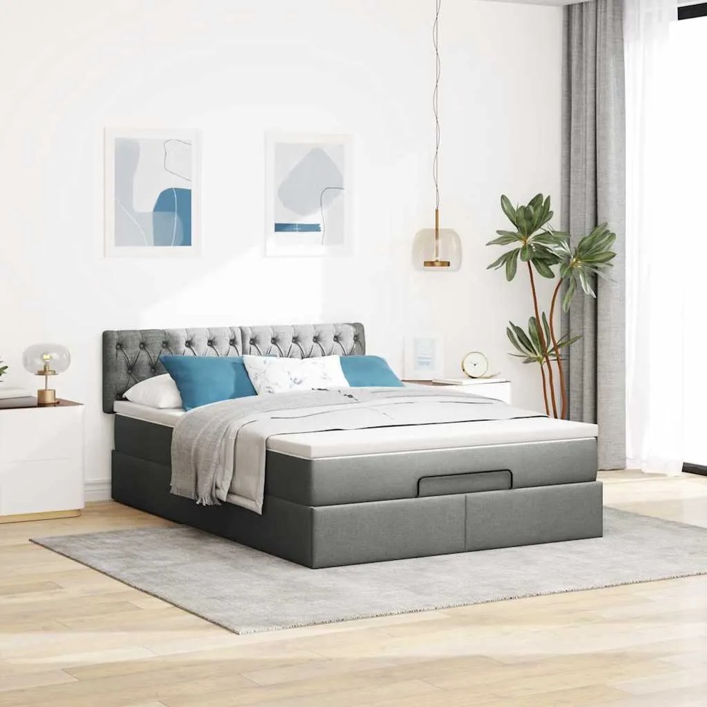 Cama otomana com colchão 140x200 cm tecido cinzento escuro