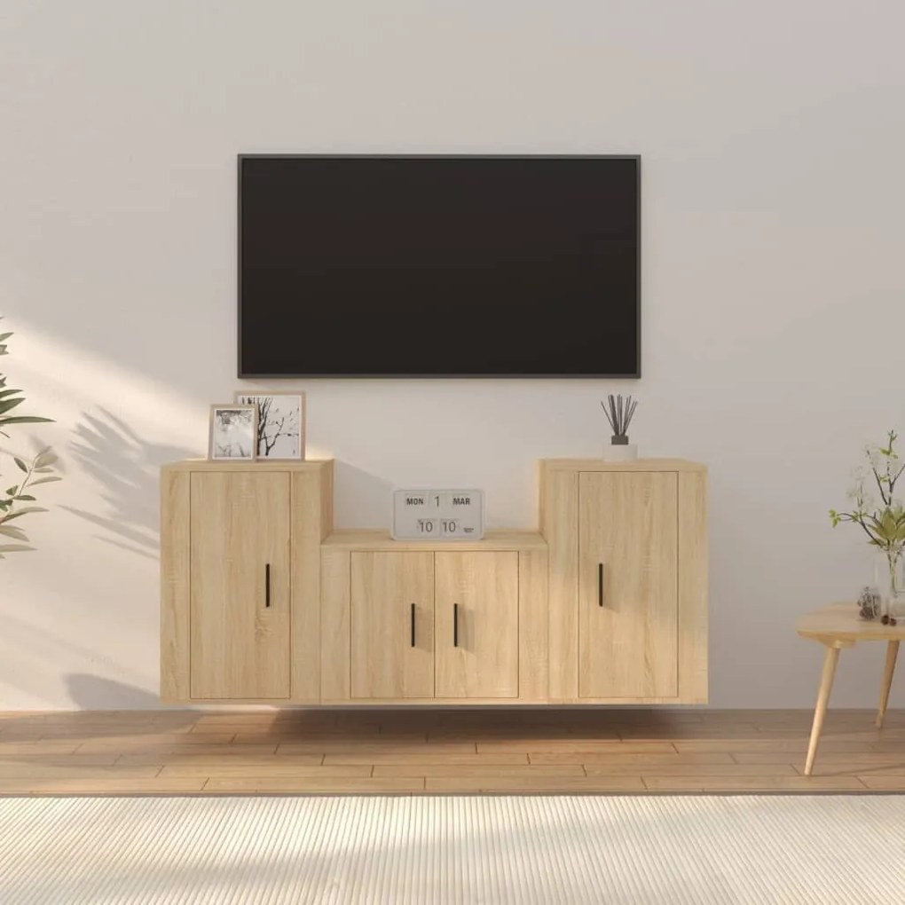 vidaXL Conjunto móveis de TV 3 pcs madeira processada carvalho sonoma