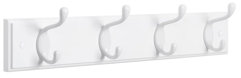 Acessório de parede com 4 ganchos metálicos e base de madeira. | SONGMICS | 40 x 9 x 7 cm | branco | LHR23WT.