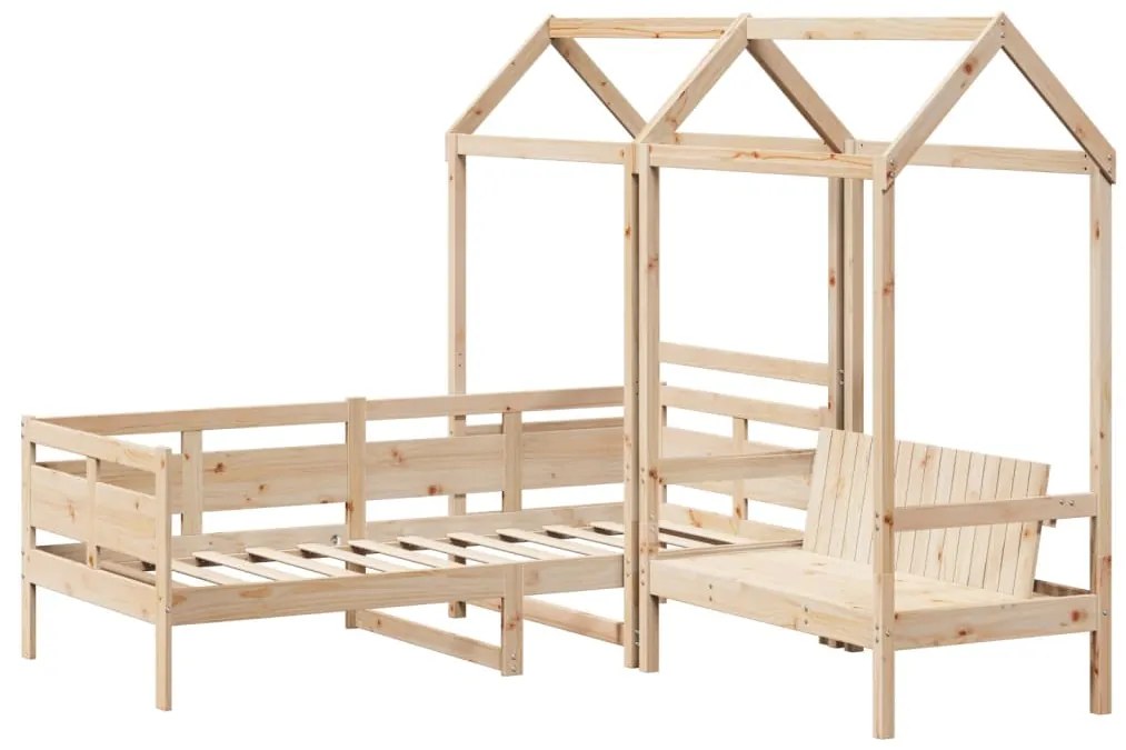 Conj. de sofá-cama e banco com telhado 80x200 cm pinho maciço