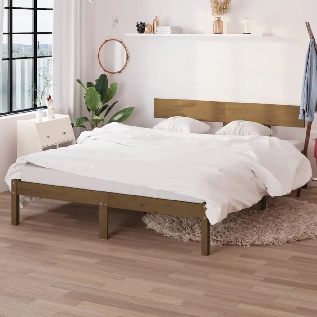 vidaXL Estrutura de cama 140x200 cm pinho maciço castanho mel