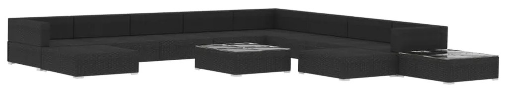 Conjunto lounge de jardim c/ almofadões 12 pcs vime PE preto