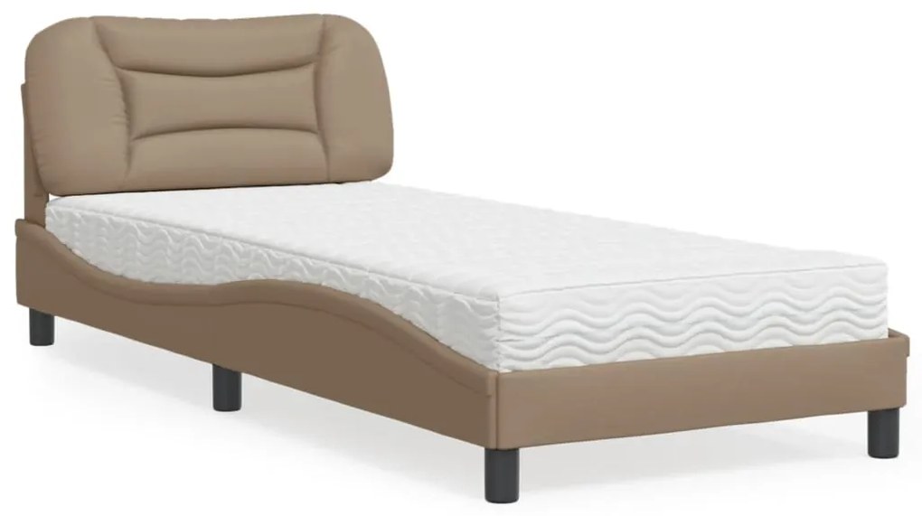 vidaXL Cama com colchão 90x190 cm couro artificial cappuccino
