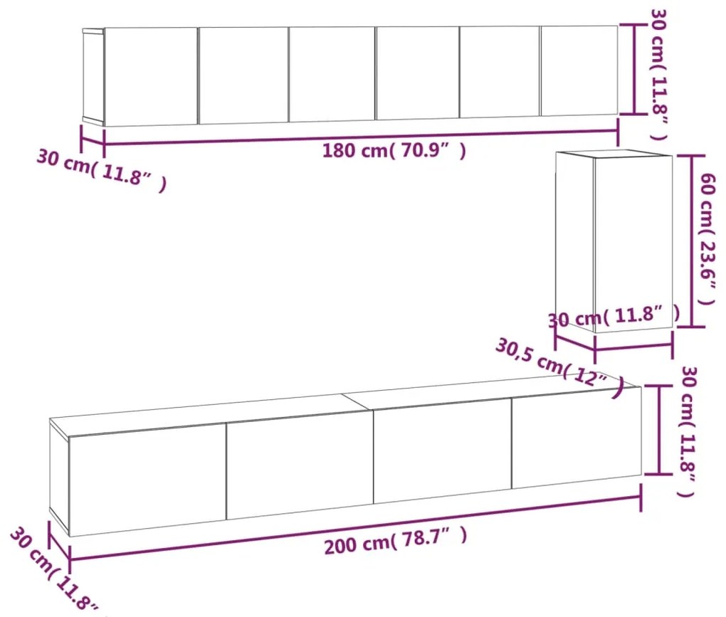 6 pcs conjunto de móveis de TV derivados de madeira preto
