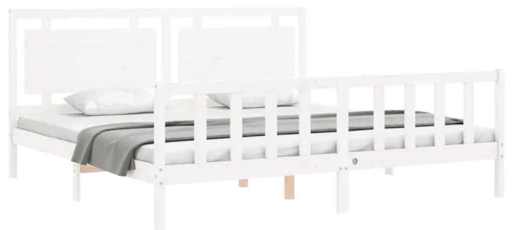 Estrutura de cama com cabeceira 180x200cm madeira maciça branco