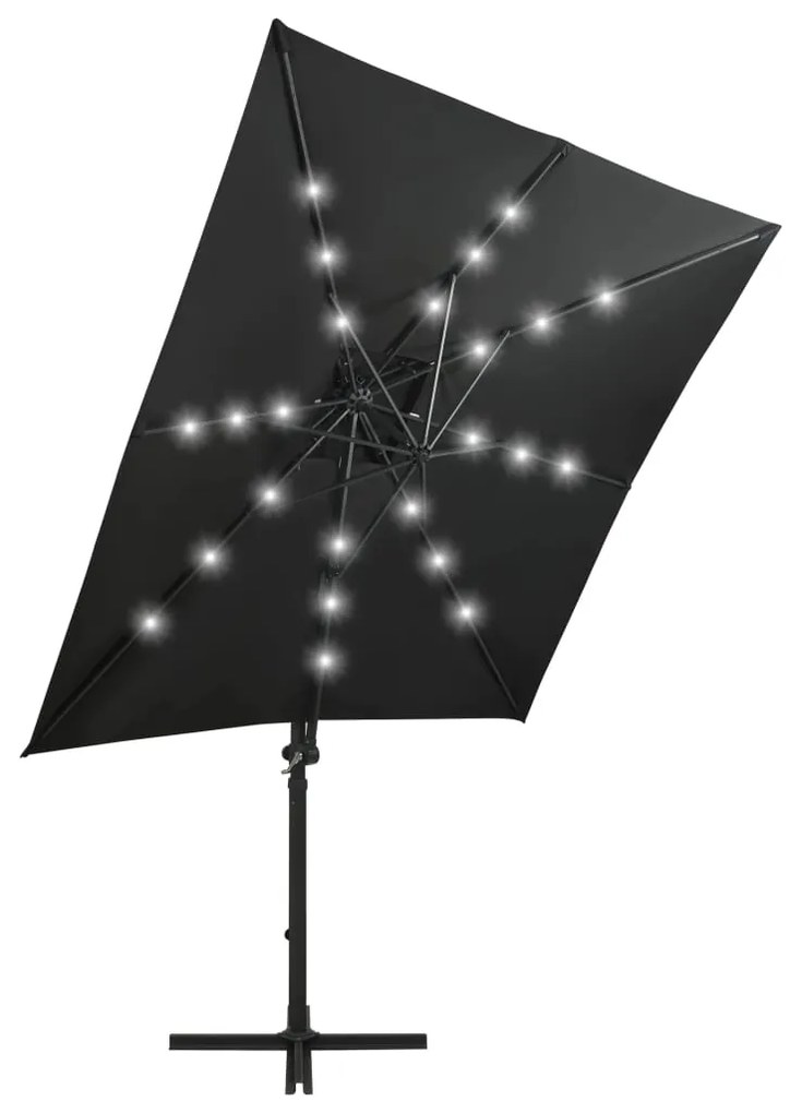 Guarda-sol jardim cantilever c/ poste e luzes LED 250 cm preto