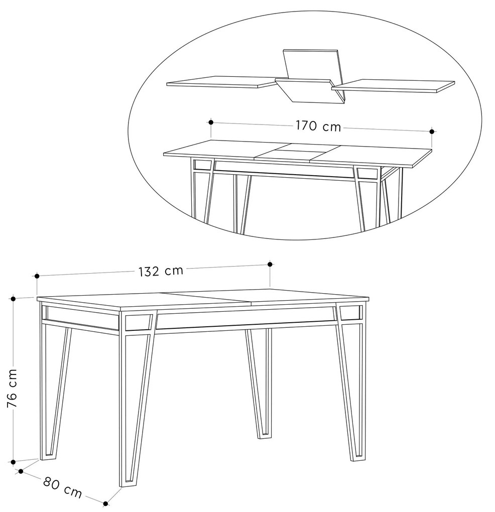 Mesa de Jantar Extensível "Pal" – 132-170x80x76 cm – Branco – Design B